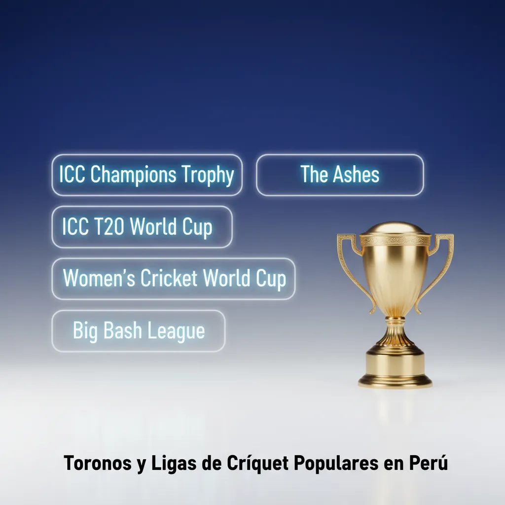 Infografía de torneos de críquet en Perú en Mostbet: Mundial ODI, T20, Ashes, IPL, BBL, CPL y PSL, con apuestas en vivo.