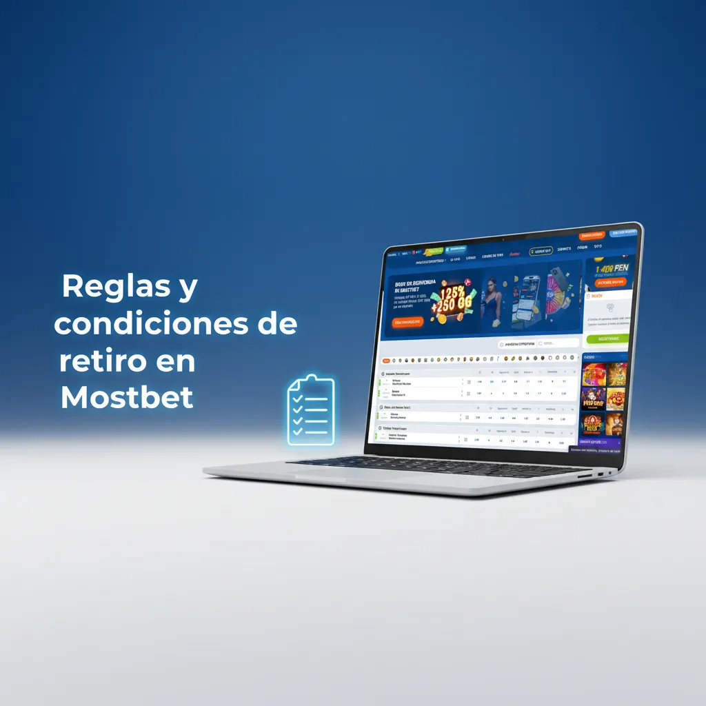 Infografía de reglas de retiro en Mostbet Perú: KYC, mismo método, rollover de bonos, límites por día y moneda/cripto.